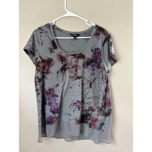 Simply Vera Vera Wang Floral Embellished Top‎ Women's Petite L Gray Purple Indie